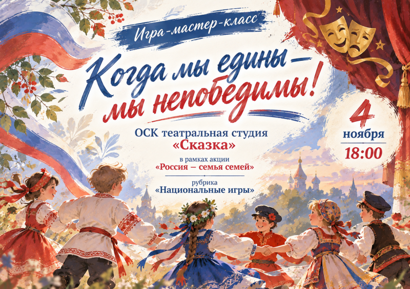 "Когда мы едины - мы непобедимы" игра-мастер-класс ОСК театральная студия "Сказка"